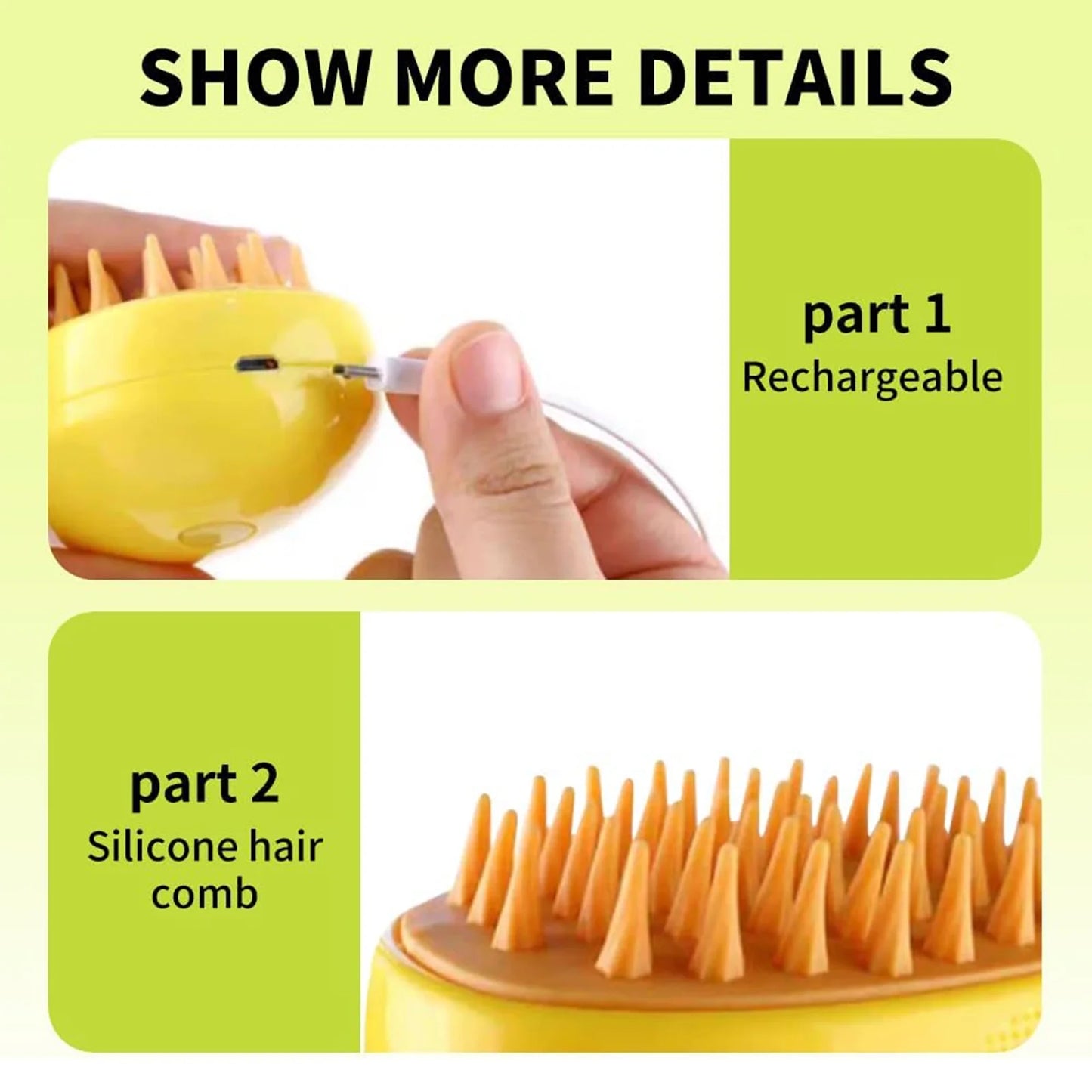 BITOUSHI Steamy Cat Brush 3 in 1 Spray Cat Brush Self Cleaning Cat Steamy Brush, Cat Steamy Brush for Massage, Cat Grooming Brush for Removing Tangled and Loose Hair - Yellow