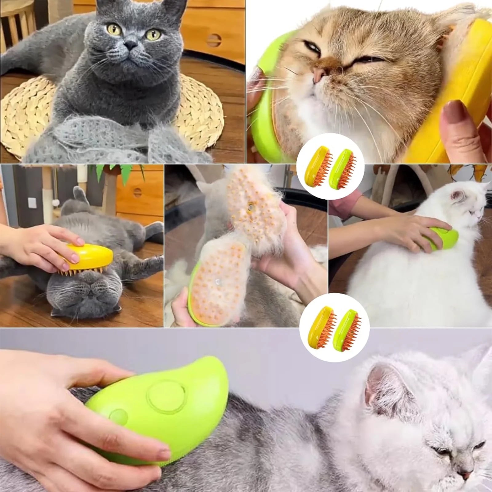 BITOUSHI Steamy Cat Brush 3 in 1 Spray Cat Brush Self Cleaning Cat Steamy Brush, Cat Steamy Brush for Massage, Cat Grooming Brush for Removing Tangled and Loose Hair - Yellow